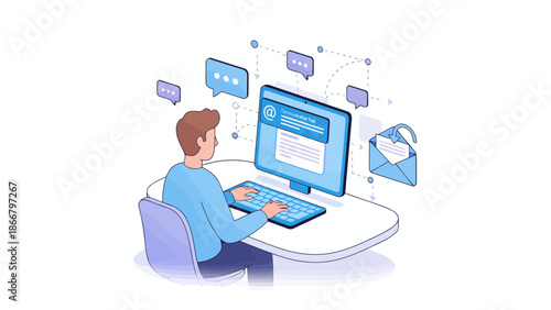 Person Working at Computer Desk in Front of Monitor.