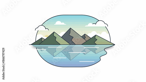 A serene mountain range reflected in calm waters, a stunning vector illustration
