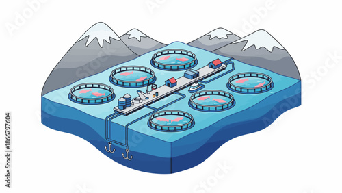 Isometric Floating Platform Network Across Arctic Waters.