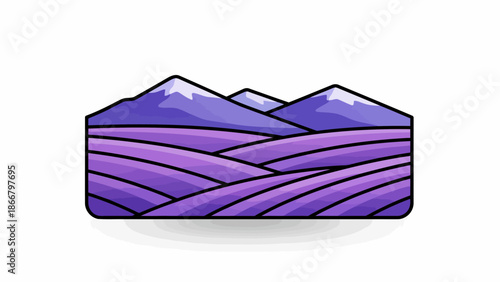 Stylized Purple Lavender Field Landscape Illustration.
