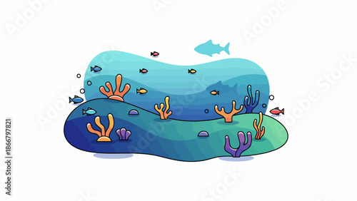 Vibrant underwater scene with coral and fish in a colorful vector illustration