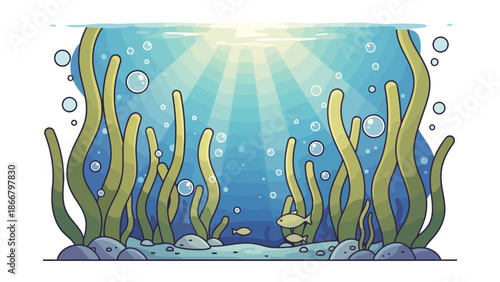 Underwater scene with fish and seaweed in a vector illustration style
