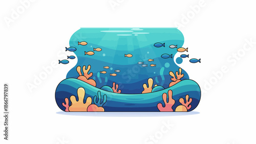 Underwater Scene with Fish and Coral, Vector Illustration
