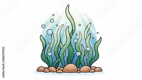 Underwater vector illustration of seaweed swaying in the ocean current