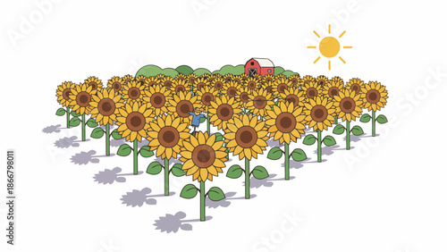 Sunflowers Stretching Across a Bright Field.