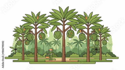 Tall Palm Trees In A Dense Tropical Grove.