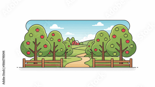 Path Through A Serene Park With Trees And Fence.