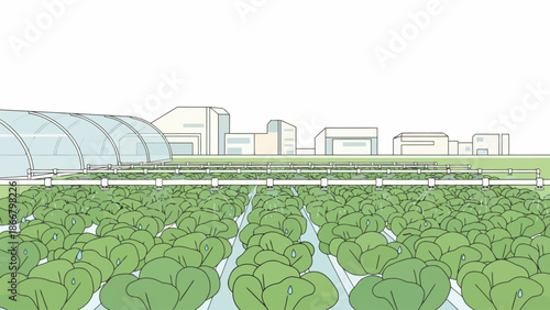 Verdant Lettuce Field With Green Leaves And Rows.