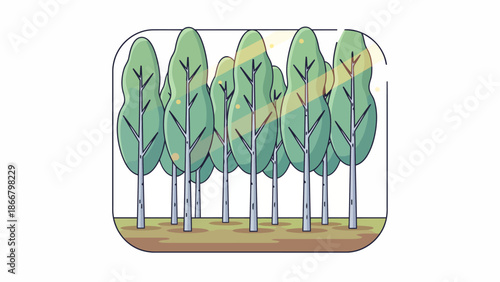 Row of Trees in a Simple Park Scene.