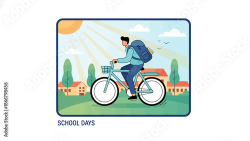 Young cyclist riding a bicycle in sunny outdoor scene.