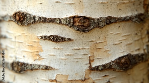 Close-up shot of birch tree bark, showcasing textures, colors, and patterns of the surface