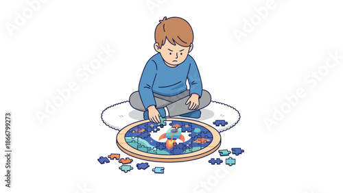 Young child assembling a world globe puzzle.