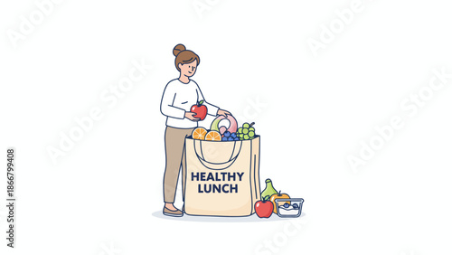 Person Holding Healthy Lunch Grocery Bag.