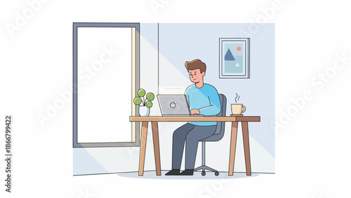 Man Working At Desk In Modern Office Setting.