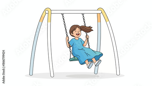 Young girl on a swing smiling and enjoying outdoor play.