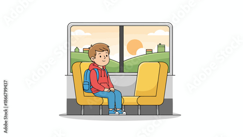 Young boy seated as a passenger on a bus.