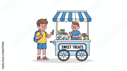 Street Vendor Cart Selling Sweet Treats.