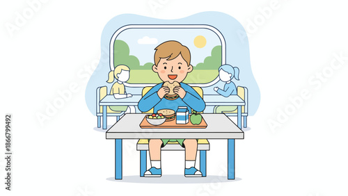 Young Boy Sitting At Desk In Classroom.