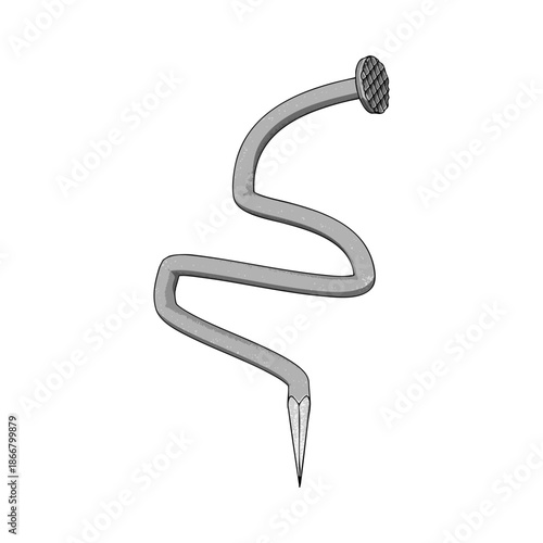 Nail or Hobnail Stainless Steel and Iron Pins on White Background. Construction and Wooden Work Equipment. Vector Illustration.