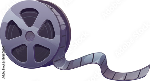 Cartoon movie cinema object, retro filmstrip reel for camera or projector, vector icon. Movie theater or cinema and cinematography cartoon item of film strip bobbin for video filmmaking