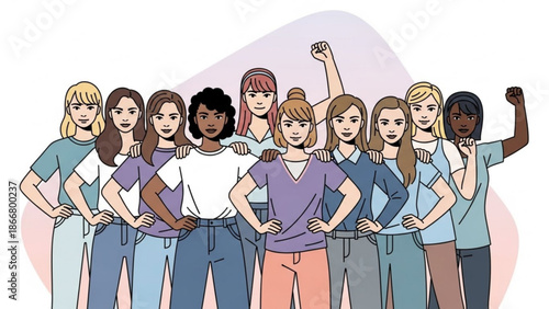 A diverse group of women standing together in solidarity and empowerment.
