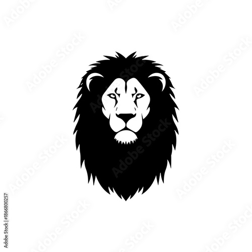 A fierce black silhouette of a wild lion head vector illustration featuring a powerful predator animal face isolated on white for a mascot tattoo or wildlife nature art symbol