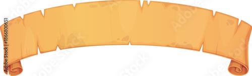 Ancient vintage papyrus paper long manuscript scroll. Ancient paper rolled ribbon, old horizontal vector banner. Antique papyrus long manuscript scroll with worn edges or medieval parchment band