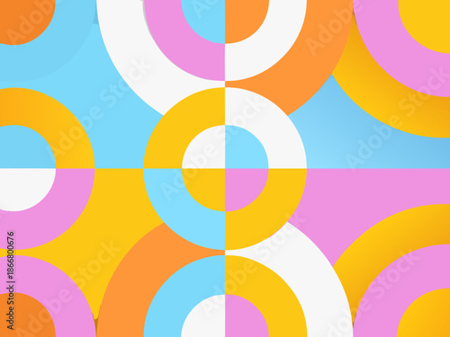 Abstract geometric pattern featuring colorful overlapping circles and rounded shapes