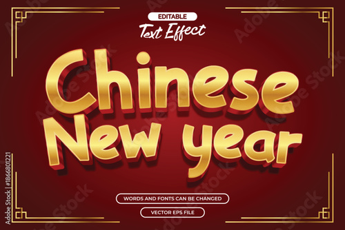 3d Chinese new year editable text effect with gold texture and with chinese decoration
