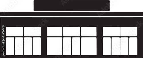 Minimalist storefront silhouette with multiple display windows vector illustration for commercial use