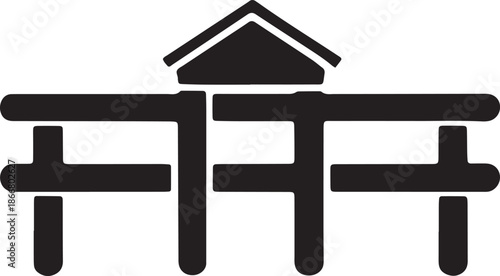 Minimalist wooden fence section with small roof detail icon silhouette for backyard landscape