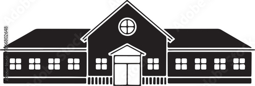 School building silhouette education university college institute academy front view flat vector illustration.