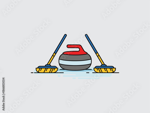 Curling Stone and Brooms Illustration.