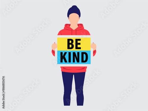Illustration of Person Holding Be Kind Sign.