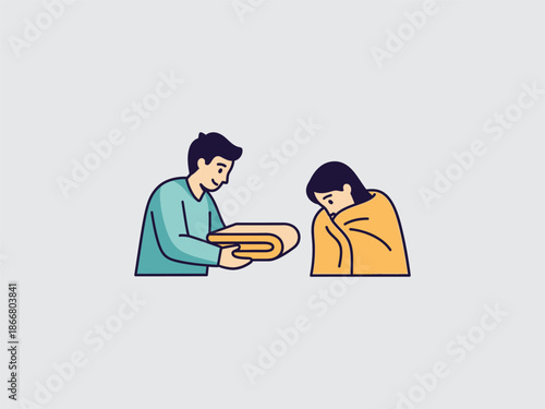 Man Offering Food to Hungry Woman.