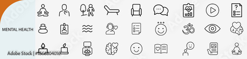 mental health and psychology outline icons, wellness counseling vector set