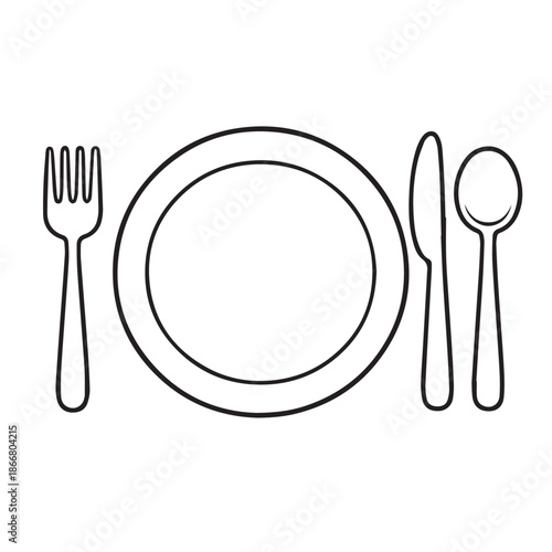 A clean minimal vector illustration featuring table manner symbols such as fork, spoon, knife, and plate, designed to represent dining etiquette, good manners, and proper eating behavior.