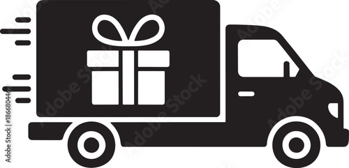 Delivery truck vector icon with gift symbol representing fast shipping and logistics service