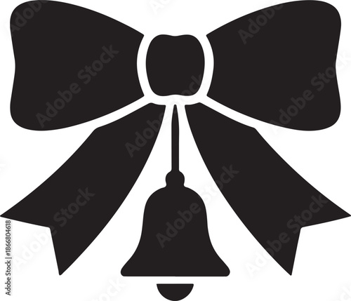 Large decorative bow with hanging bell silhouette vector illustration for holiday and festival