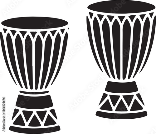 Pair of traditional African djembe drums side by side vector illustration in black
