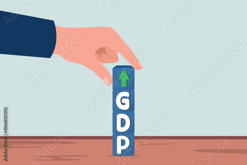 The concept of economic growth with higher GDP in cubic timber units, savings and investments for digital economy business ideas and economic exchange.