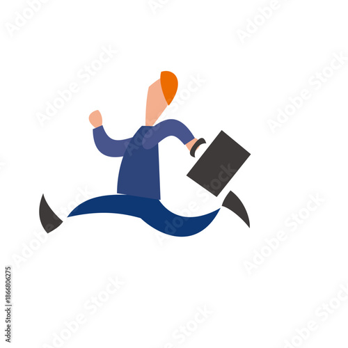 Stylized illustration of a businessman running with a briefcase, depicting urgency and a fast-paced work environment.