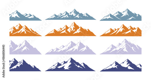 Vibrant mountain silhouettes. Skyline ranges, a landscape for high mountain hikes, and alpine peaks. Extreme hiking at nature's edge. A horizontal panorama template.