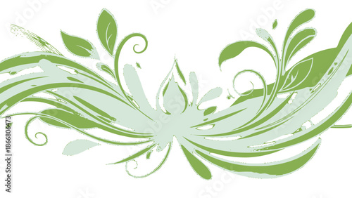 Dynamic Green Swirl of Leaves and Floral Elements on Isolated White Background