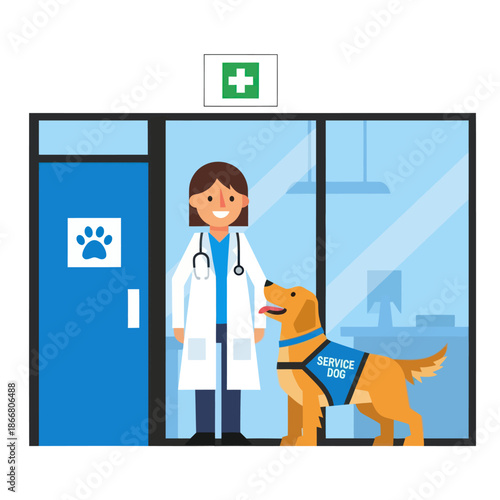 Veterinarian with Service Dog at Clinic.