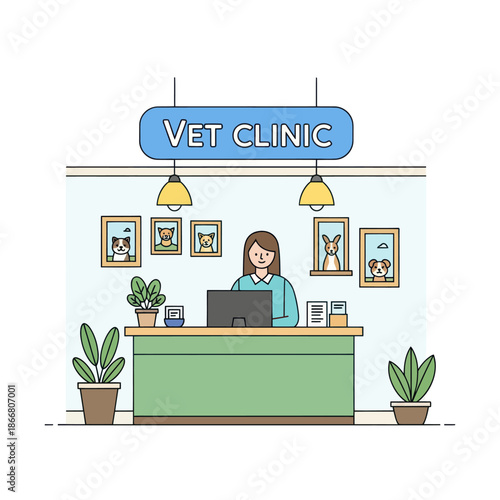 Veterinary Clinic Receptionist Working on Computer.