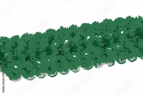 A digital illustration of a dense green coniferous tree branch isolated on white