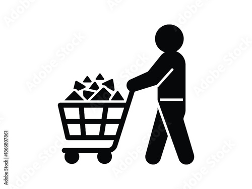 Shopping Cart Icon with Customer Silhouette – Retail Purchase and Consumer Concept