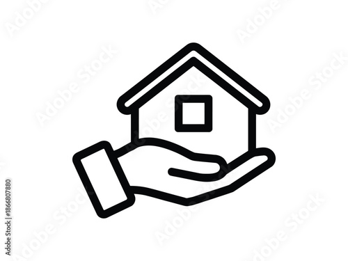 Hand Holding House Icon – Home Protection, Real Estate and Property Care Symbol