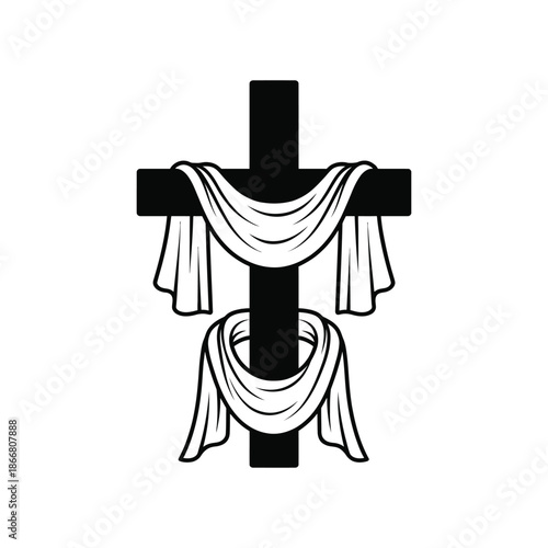 Christian Cross with Draped Cloth – Resurrection and Faith Symbol Illustration